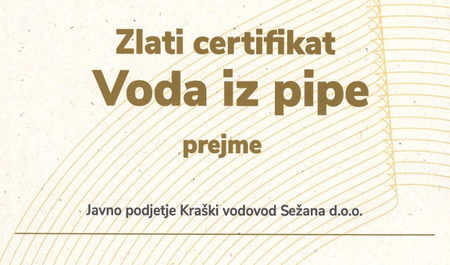 Zlati certifikat Voda iz pipe